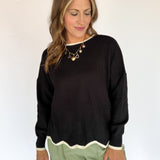 Wavy Hem Sweater- Black - Ana Patricia Boutique