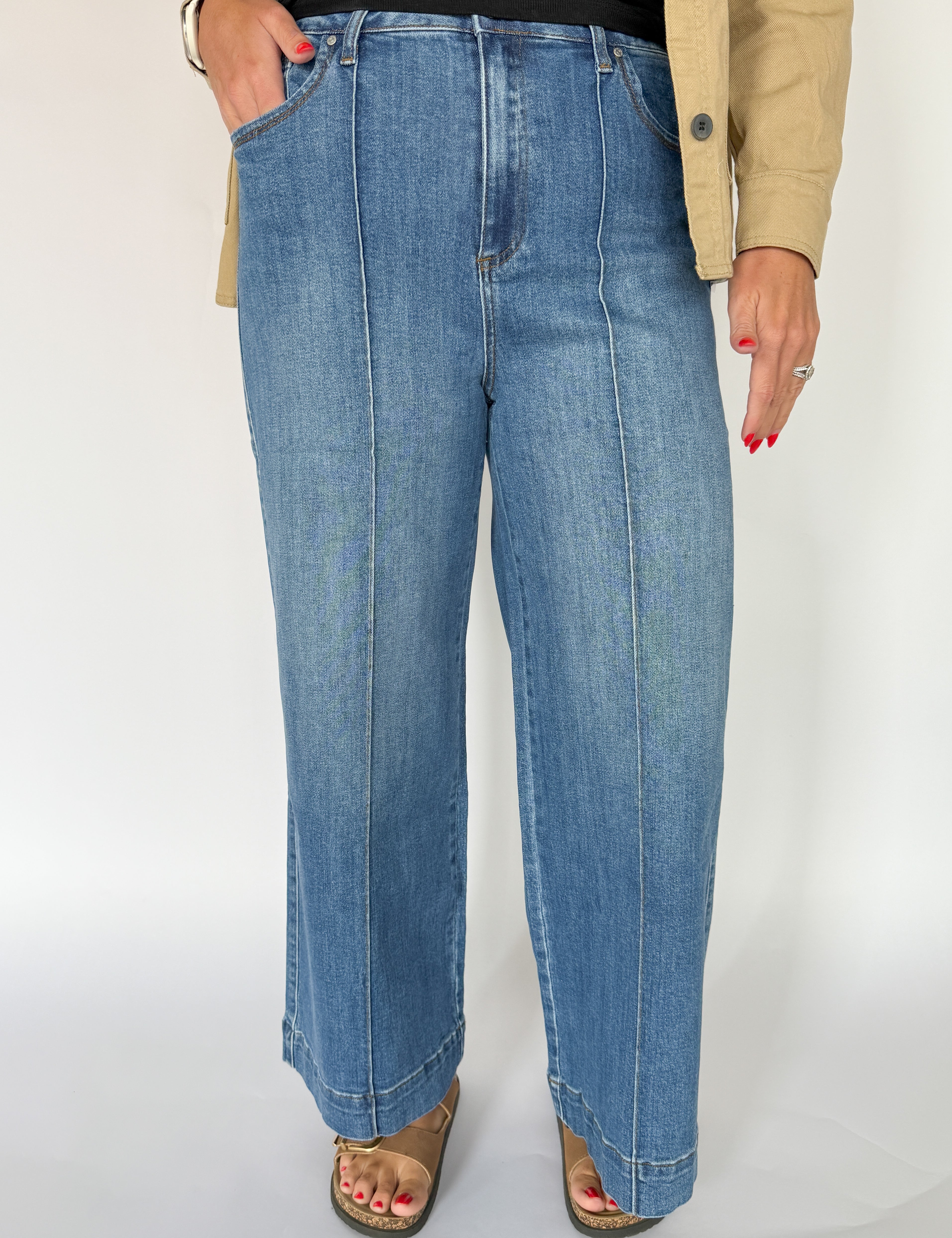 Pintuck Wide Leg Denim Jeans - Ana Patricia Boutique
