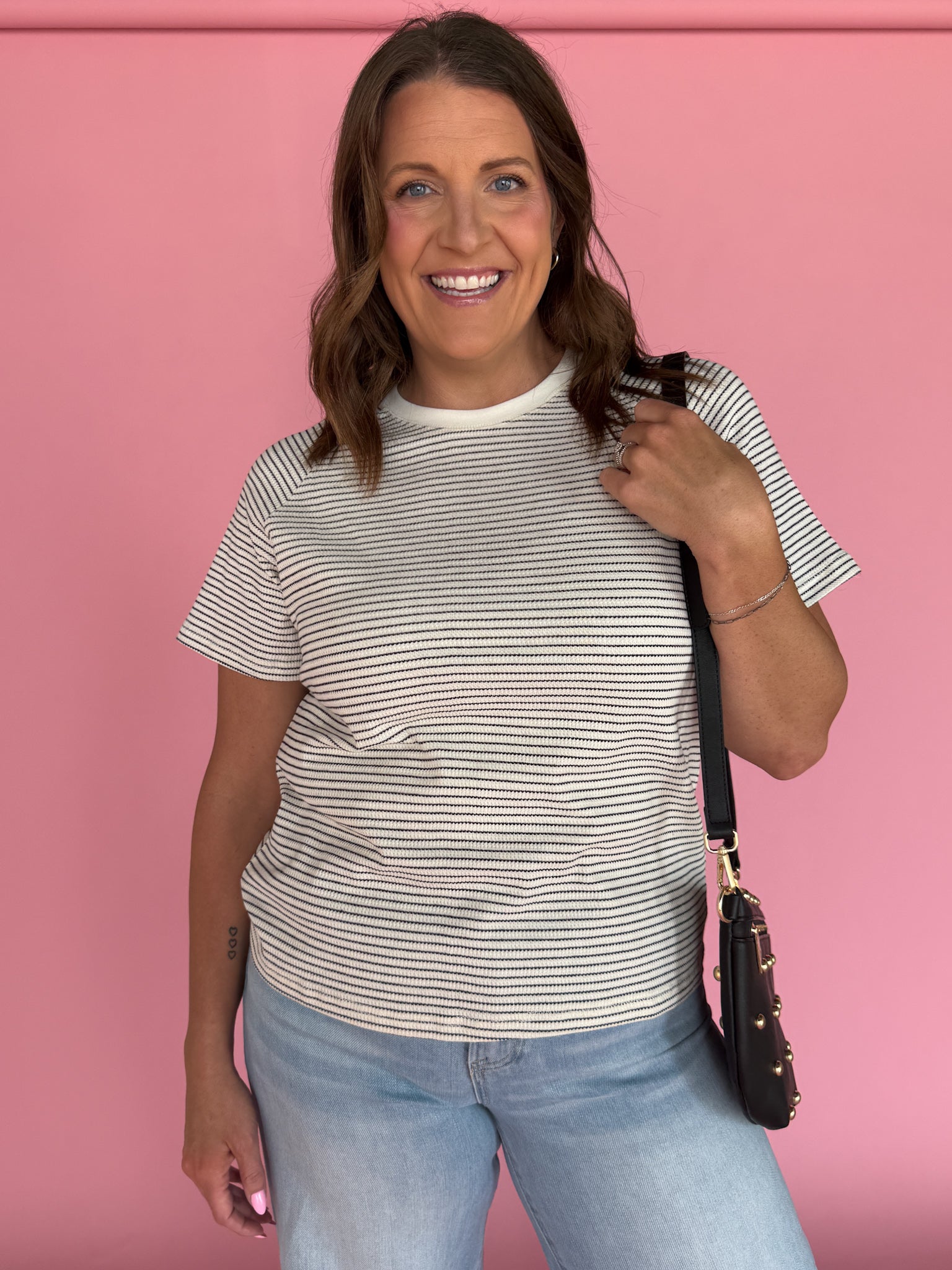 Textured Stripe Tee- White - Ana Patricia Boutique