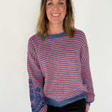 Striped Embroidered Sweater- Pink/Navy