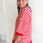 Striped Side Slit Top- Red/Cream - Ana Patricia Boutique