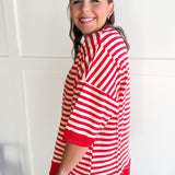 Striped Side Slit Top- Red/Cream - Ana Patricia Boutique