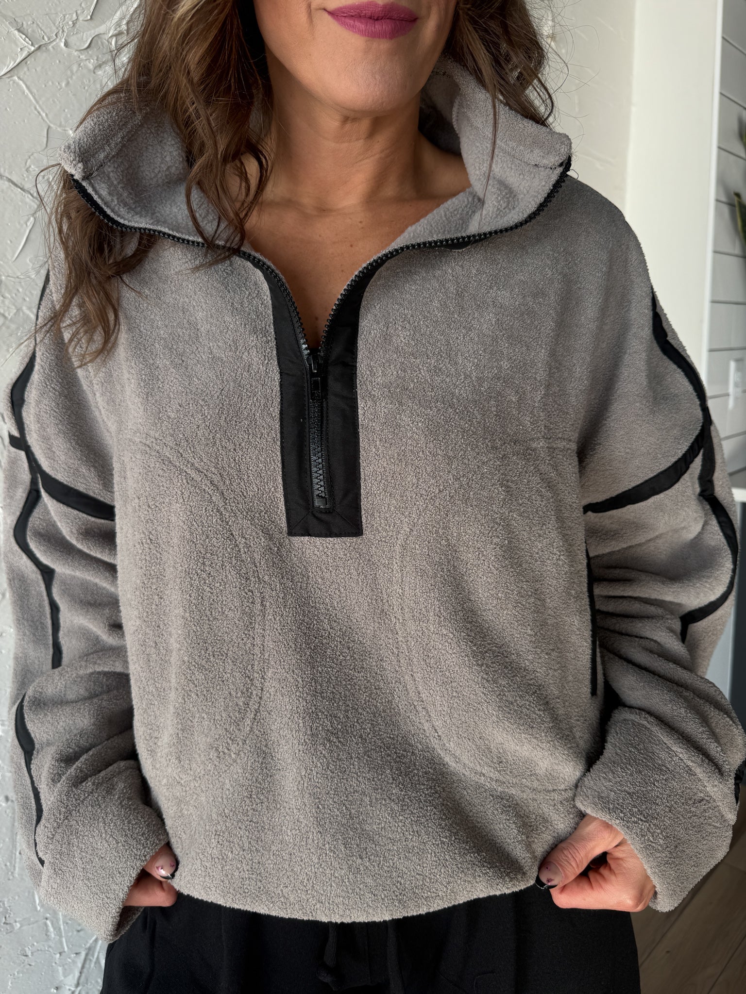 Oversized Fleece Pullover-Grey - Ana Patricia Boutique