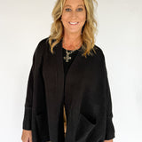 Open Front Bat Wing Cardigan- Black