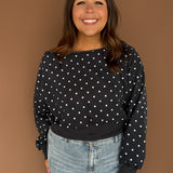 Polka Dot Off the Shoulder Top- Navy