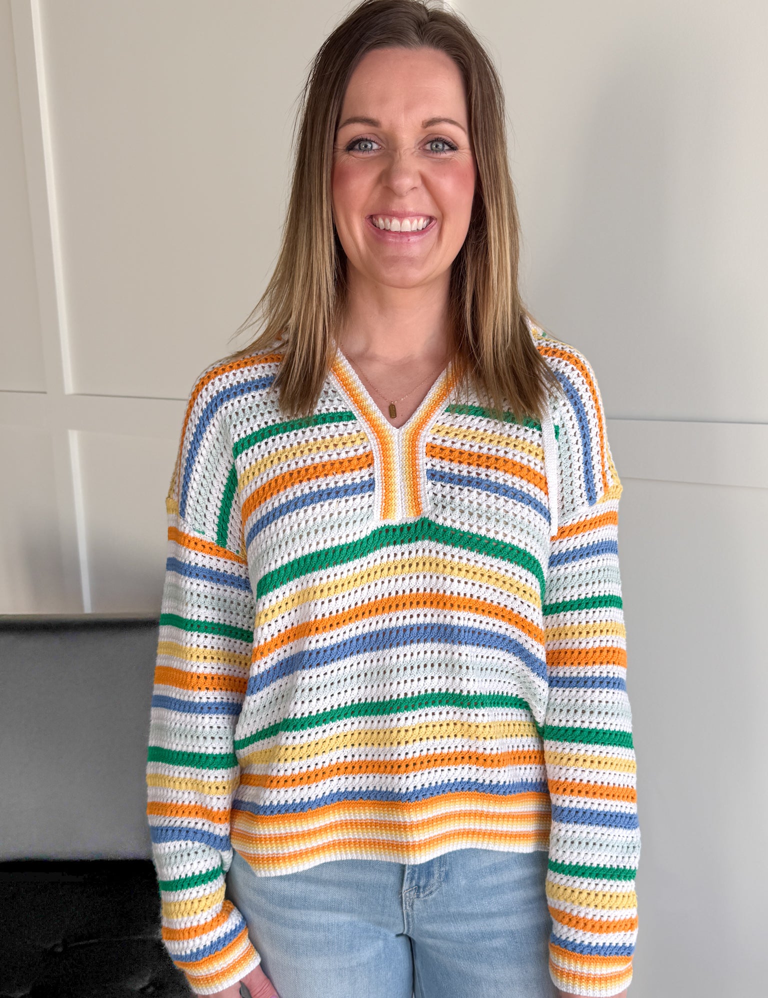 Multi Color Stripe Crochet Hoodie - Ana Patricia Boutique