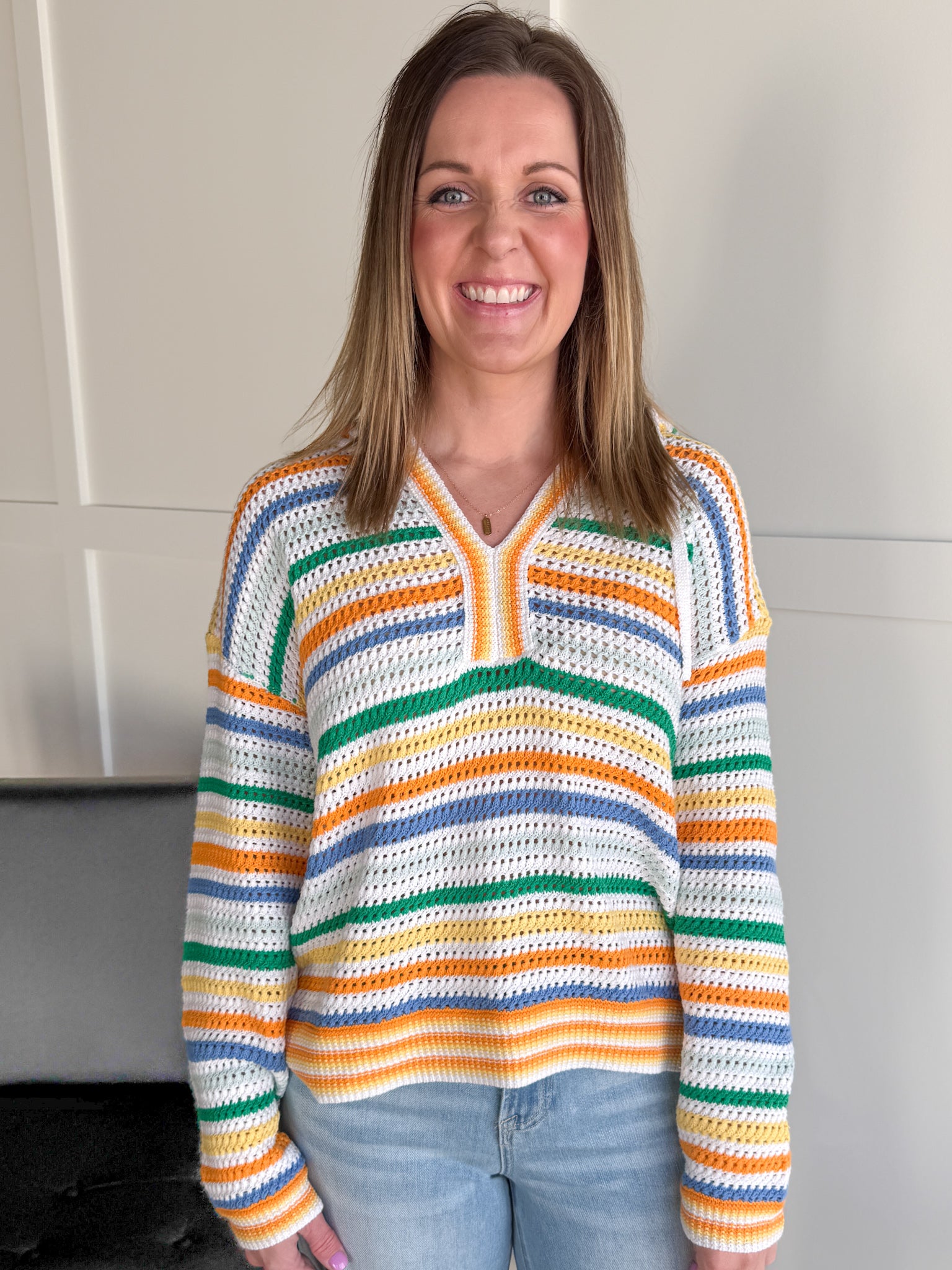 Multi Color Stripe Crochet Hoodie - Ana Patricia Boutique