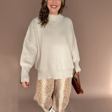 Side Slit Oversized Sweater- Sand
