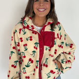 Cherry Fleece Jacket- Ivory/Red