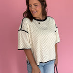 Polka Dot Exposed Hem Tee-Cream - Ana Patricia Boutique