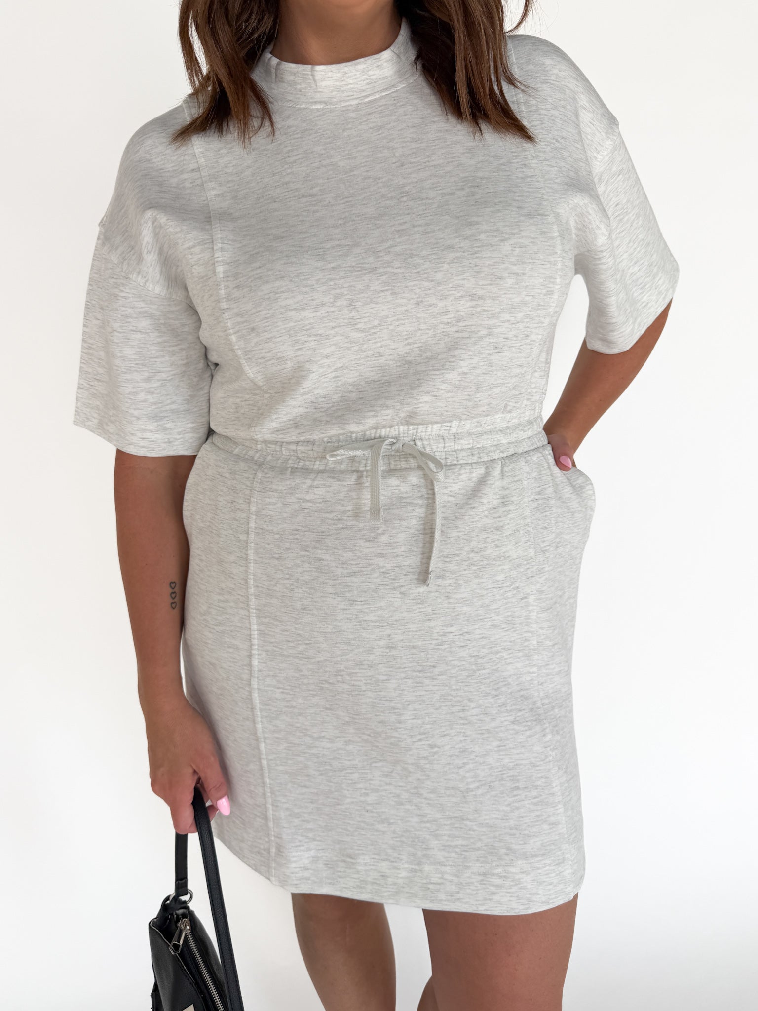 Scuba Short Sleeve Dress- Grey - Ana Patricia Boutique