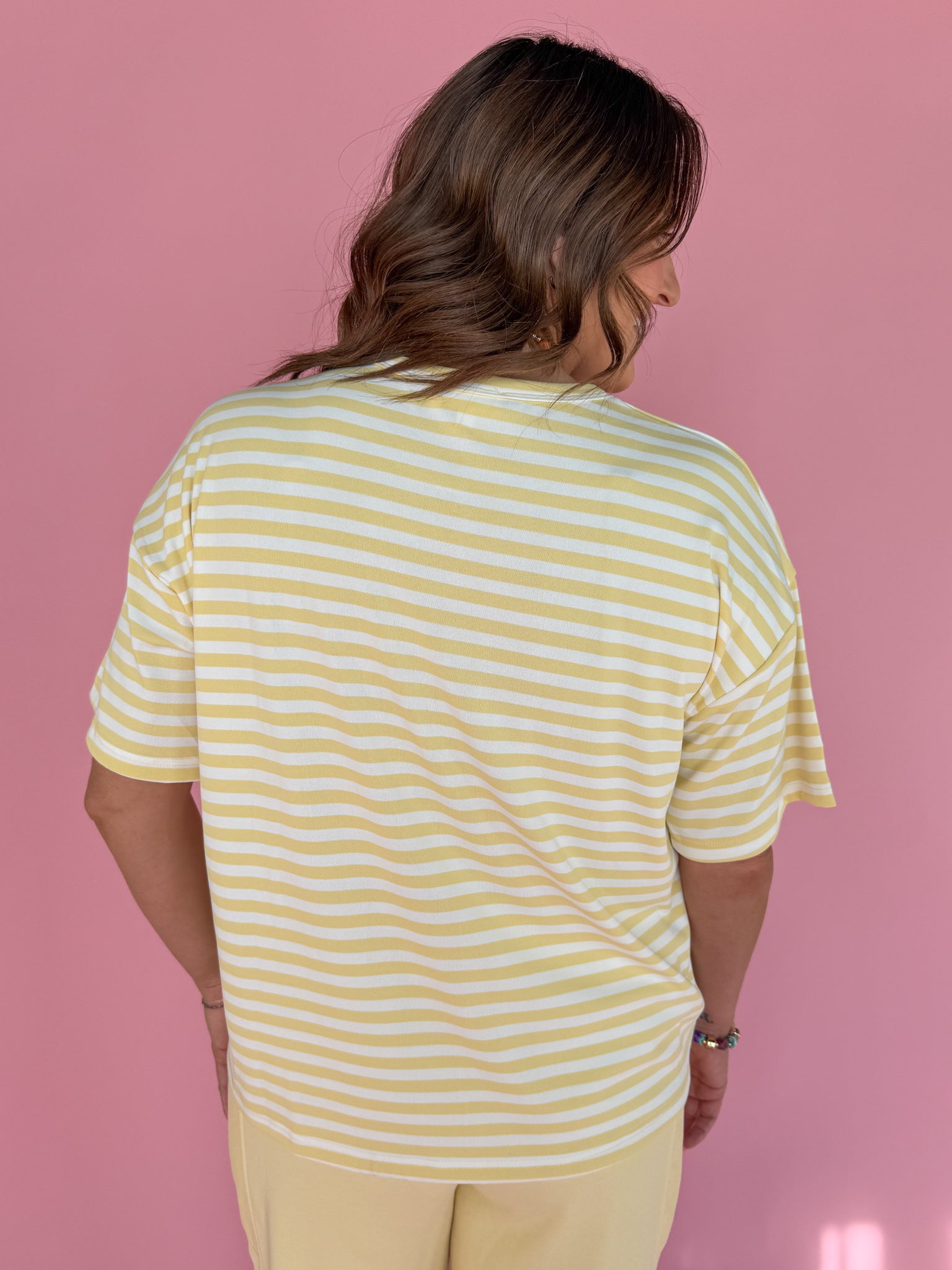 Oversized Stripe Tee- Yellow/White - Ana Patricia Boutique