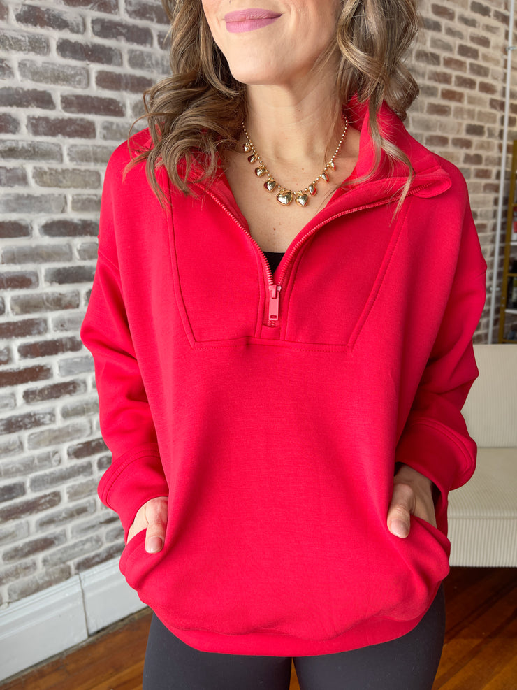 Scuba Funnel Neck Pullover- Red