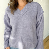 V Neck Fuzzy Sweater- Lavender