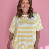 Oversized Stripe Tee- Yellow/White - Ana Patricia Boutique
