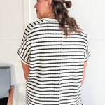 Striped Hi Lo Short Sleeve Top- Black - Ana Patricia Boutique