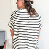 Striped Hi Lo Short Sleeve Top- Black - Ana Patricia Boutique