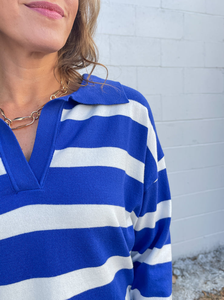 The Maddie Stripe Sweater-Royal Blue