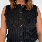 Crewneck Button Down Sweater Top- Black - Ana Patricia Boutique