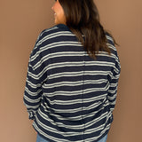 V Neck Striped Top- Navy