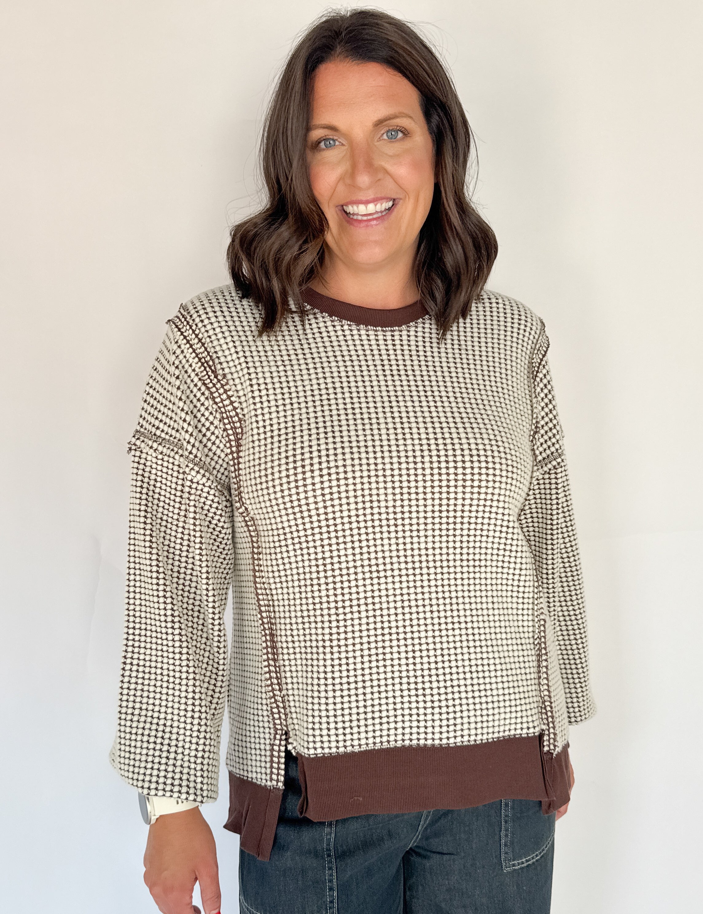 Oversized Waffleknit Pullover- Chocolate - Ana Patricia Boutique