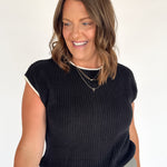 Contrast Trim Sweater Top- Black - Ana Patricia Boutique