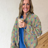 Floral Sherpa Jacket- Mocha