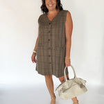 Button Down Plaid Dress- Brown - Ana Patricia Boutique