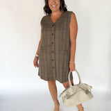 Button Down Plaid Dress- Brown - Ana Patricia Boutique