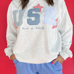 USA Patchwork Crewneck- Grey - Ana Patricia Boutique