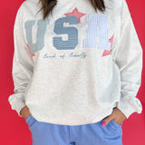 USA Patchwork Crewneck- Grey - Ana Patricia Boutique