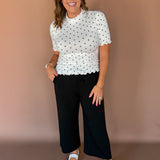 High Neck Polka Dot Top- Ivory/Black