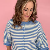 Thin Stripe Oversized Cardigan- Blue