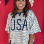 USA Rope Embroidery Top- Blue - Ana Patricia Boutique