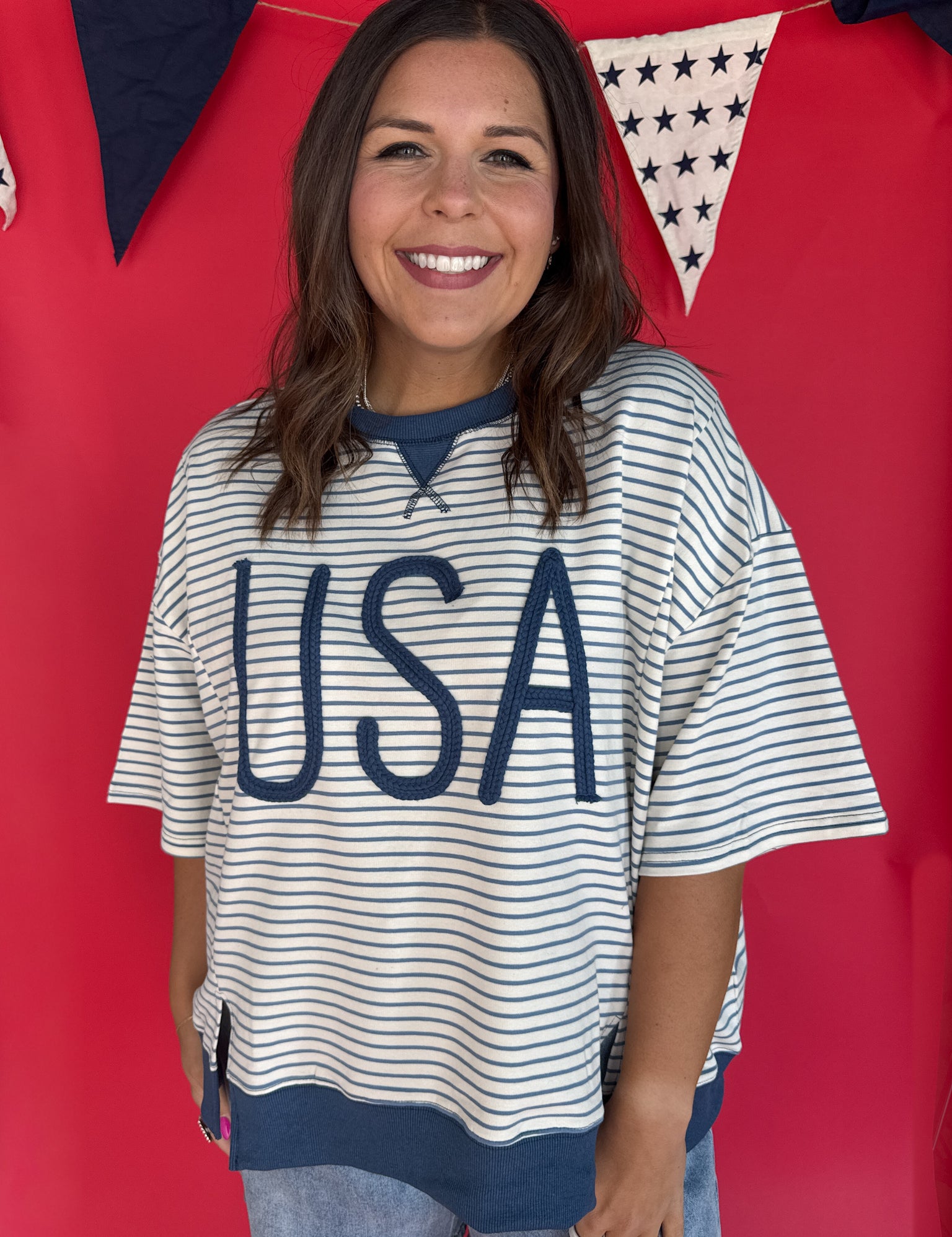 USA Rope Embroidery Top- Blue - Ana Patricia Boutique