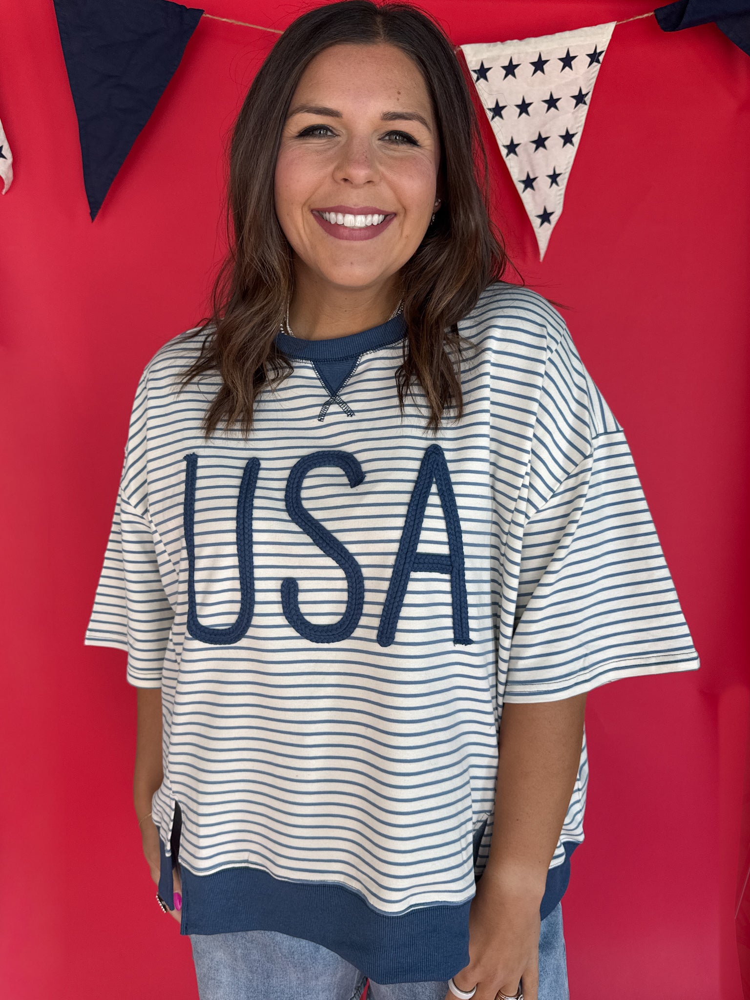 USA Rope Embroidery Top- Blue - Ana Patricia Boutique