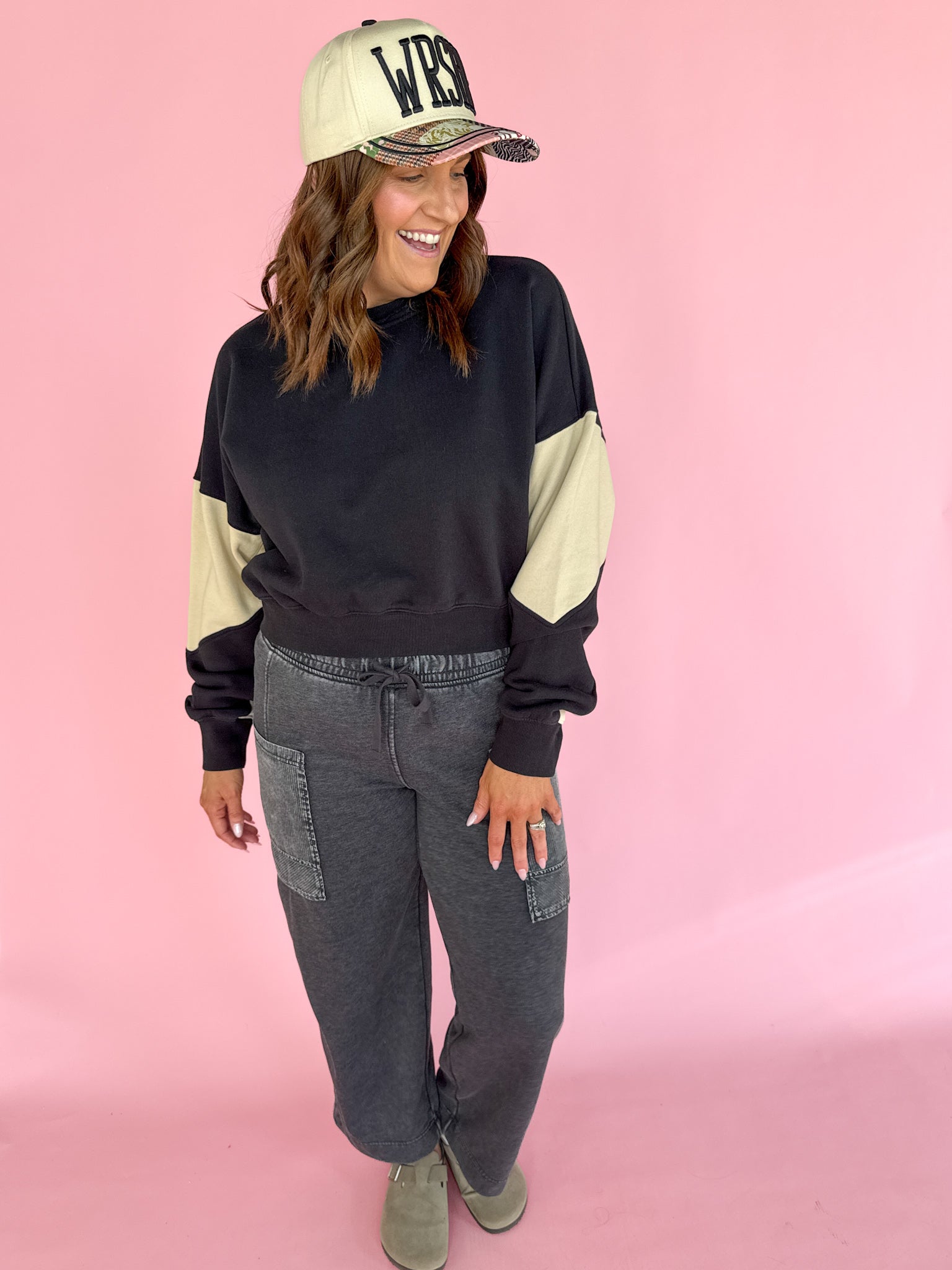 Color Block Sweatshirt- Black/Bone - Ana Patricia Boutique