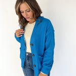 V Neck Waffleknit Cardigan- Blue - Ana Patricia Boutique