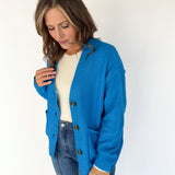 V Neck Waffleknit Cardigan- Blue - Ana Patricia Boutique
