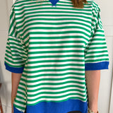 Striped Side Slit Top- Green/Cream - Ana Patricia Boutique