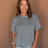 Oversized Stripe Tee- Navy/White