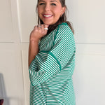 Oversized Stripe Tee- Green/White - Ana Patricia Boutique