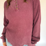 Washed Henley Top- Dk Cherry - Ana Patricia Boutique