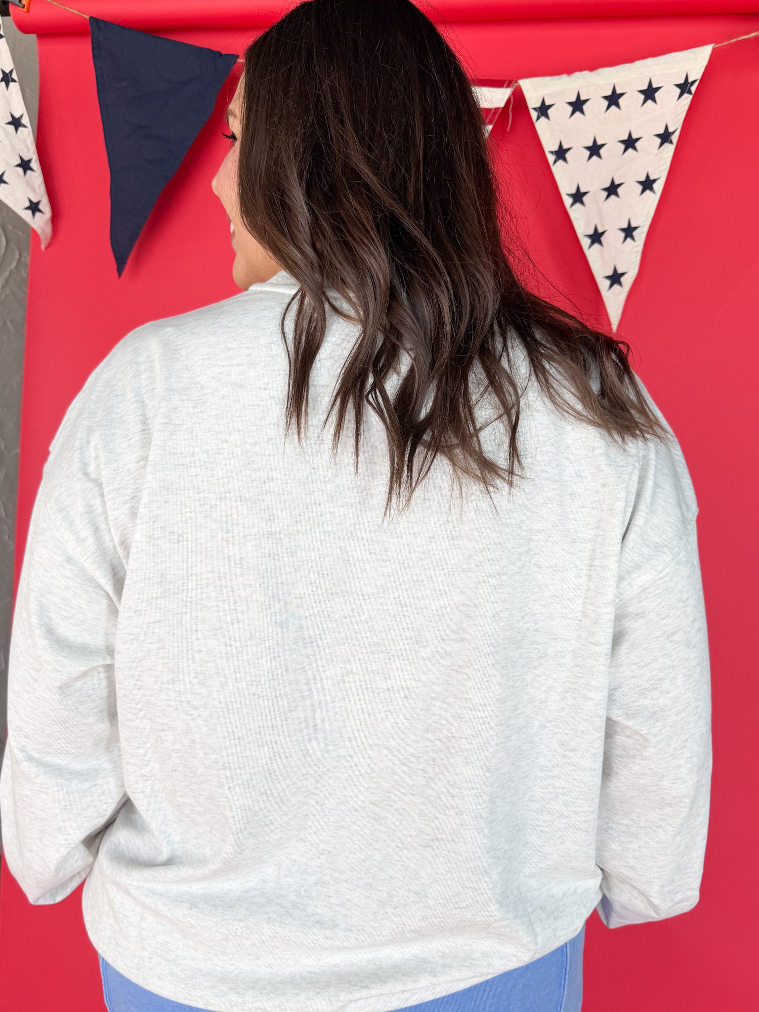 USA Patchwork Crewneck- Grey - Ana Patricia Boutique