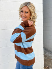 The Bailey Stripe Sweater- Blue/Brown