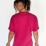 Luxe Ribbed Lounge Tee-Pink - Ana Patricia Boutique