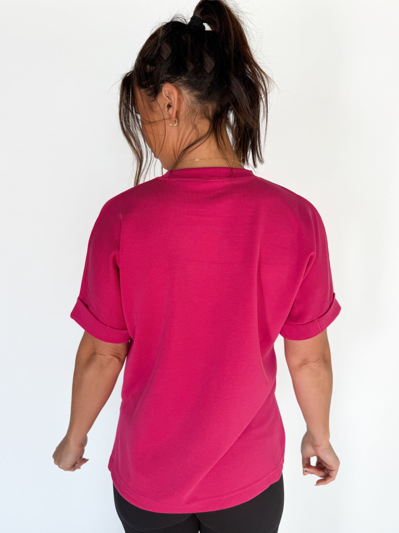 Luxe Ribbed Lounge Tee-Pink - Ana Patricia Boutique
