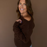 Off the Shoulder Sweater Top- Brown