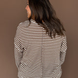 Split Neck Stripe Top- Mocha