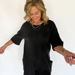 V Back Romper- Black - Ana Patricia Boutique